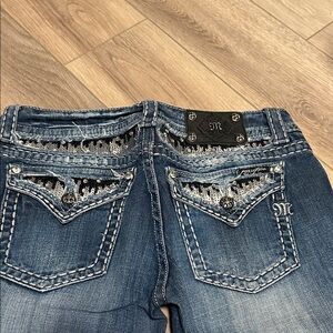 Miss Me Blue Straight Leg Jeans with Embellished Pockets